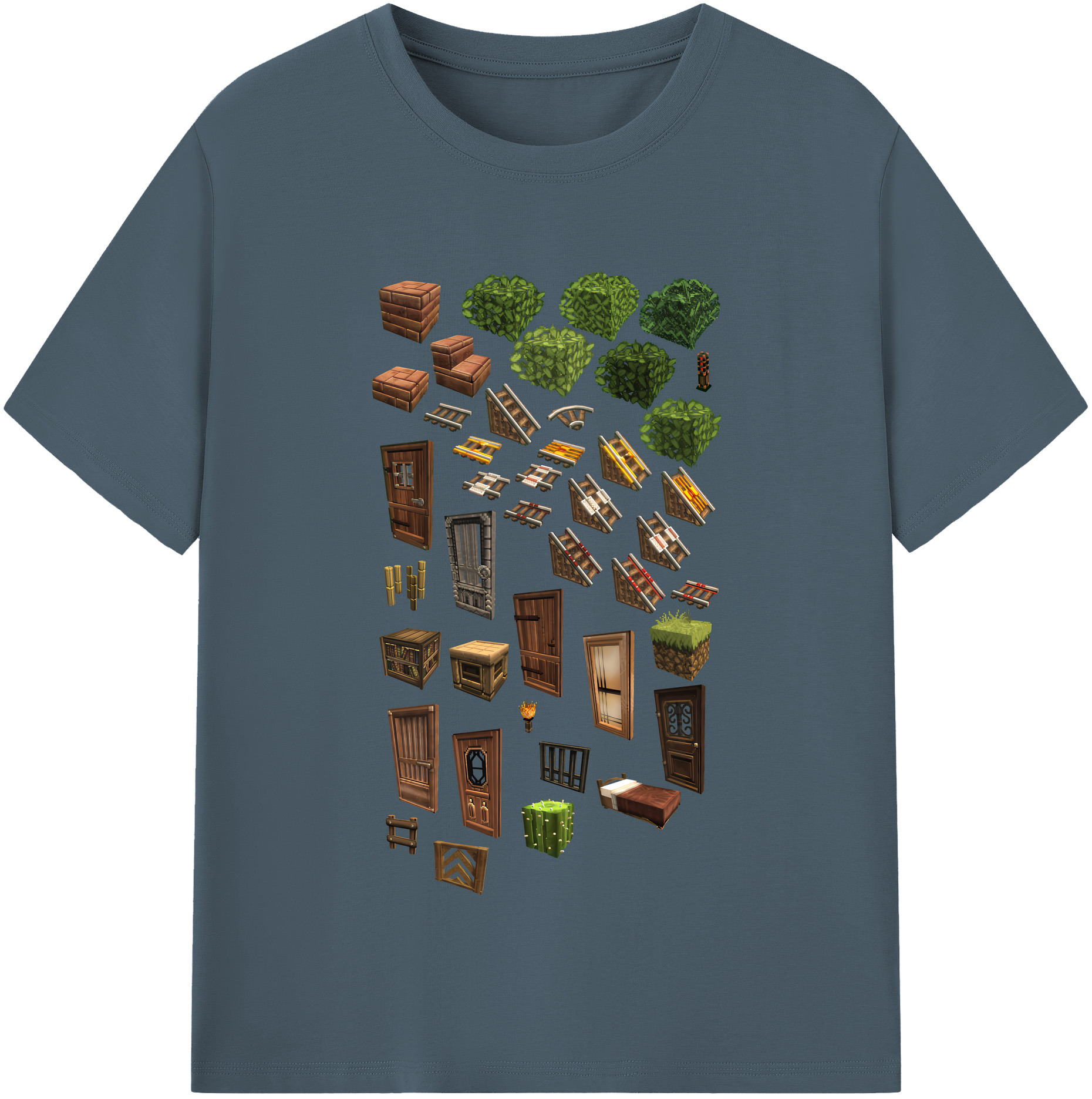 （画像用） マインクラフト ブロックの世界 Minecraft MC Block world 綿100％半袖Tシャツ（フロントプリント）